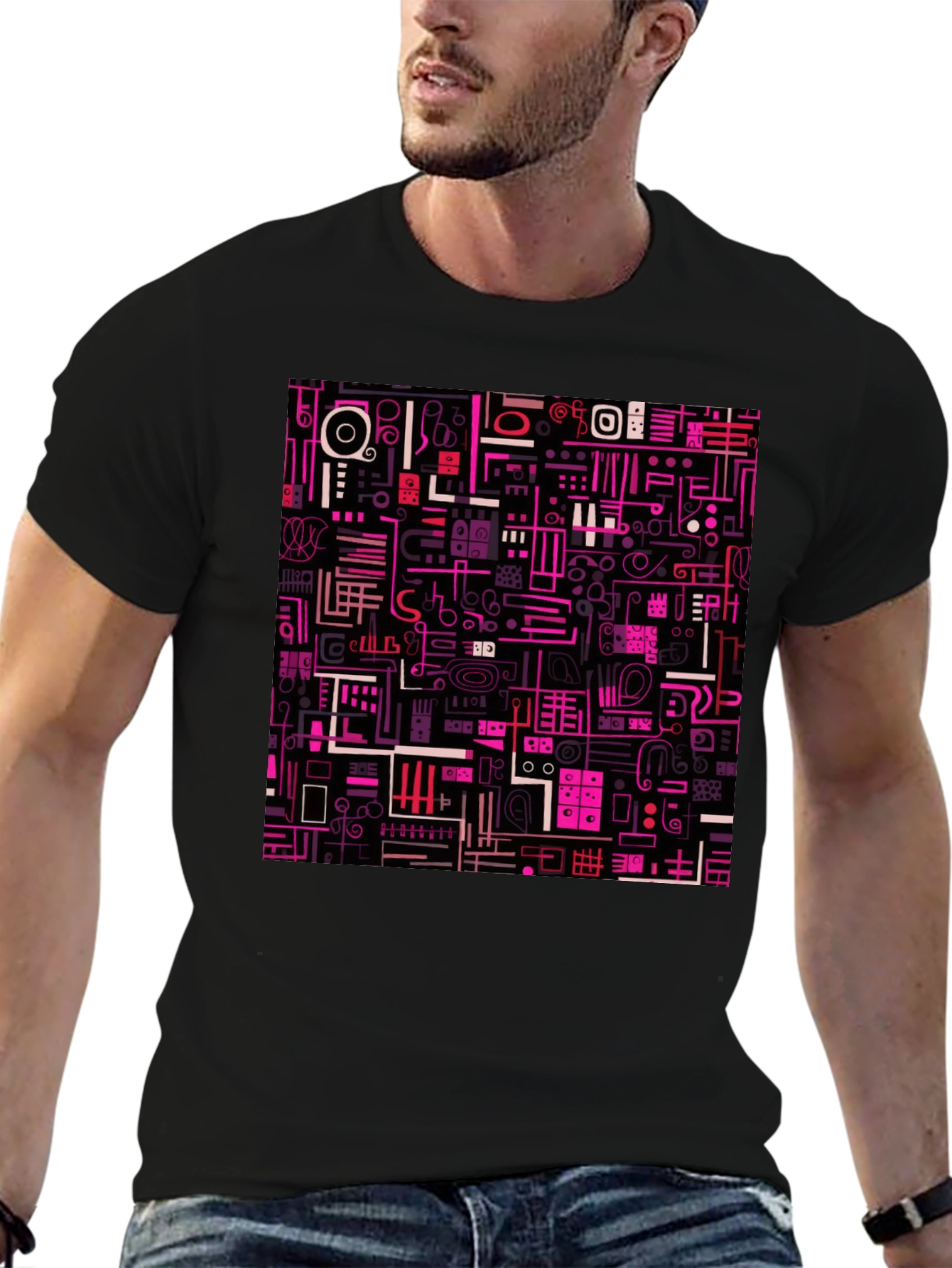 Abstract Pattern Print Black T-Shirt