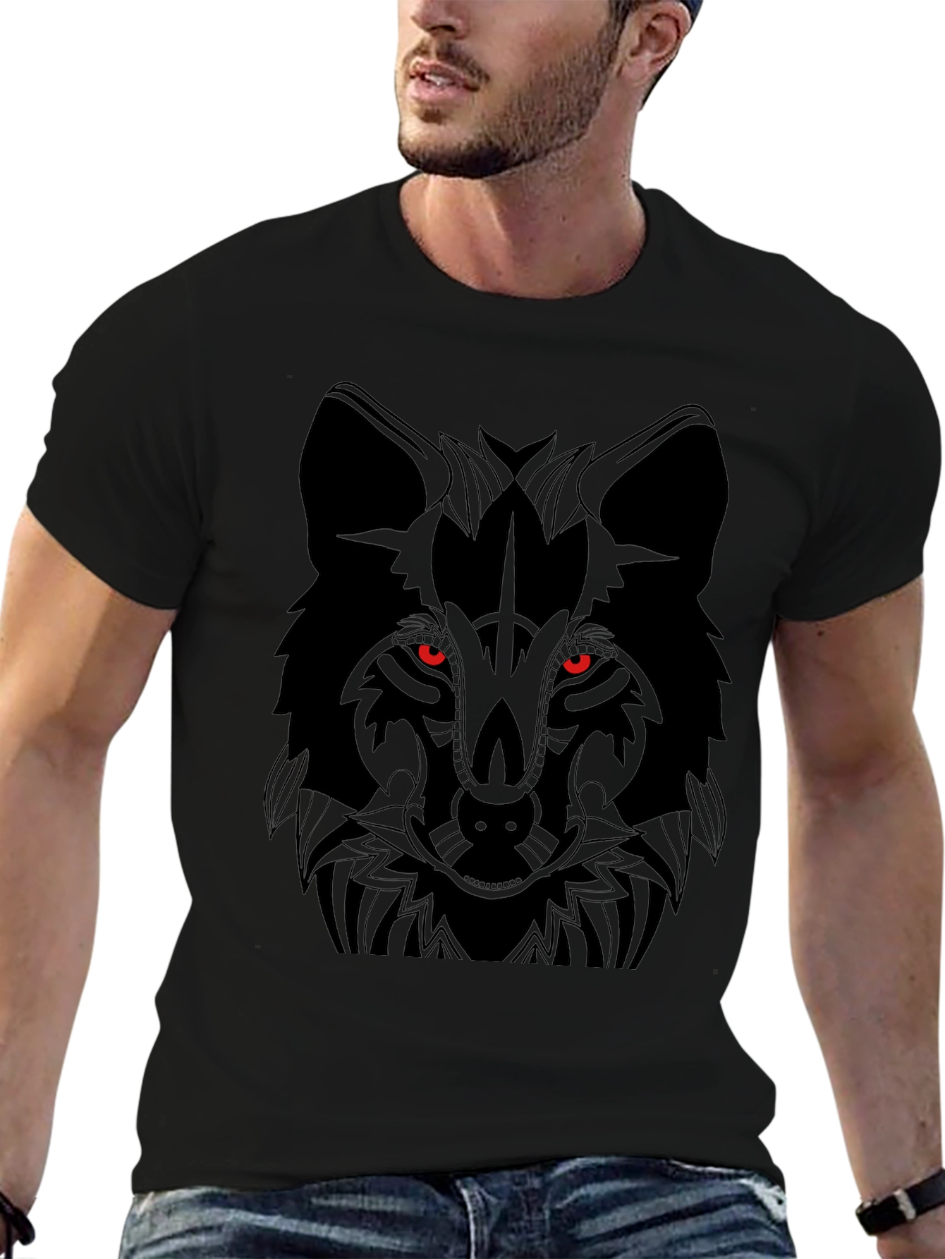 Mens Black Wolf Graphic T-Shirt