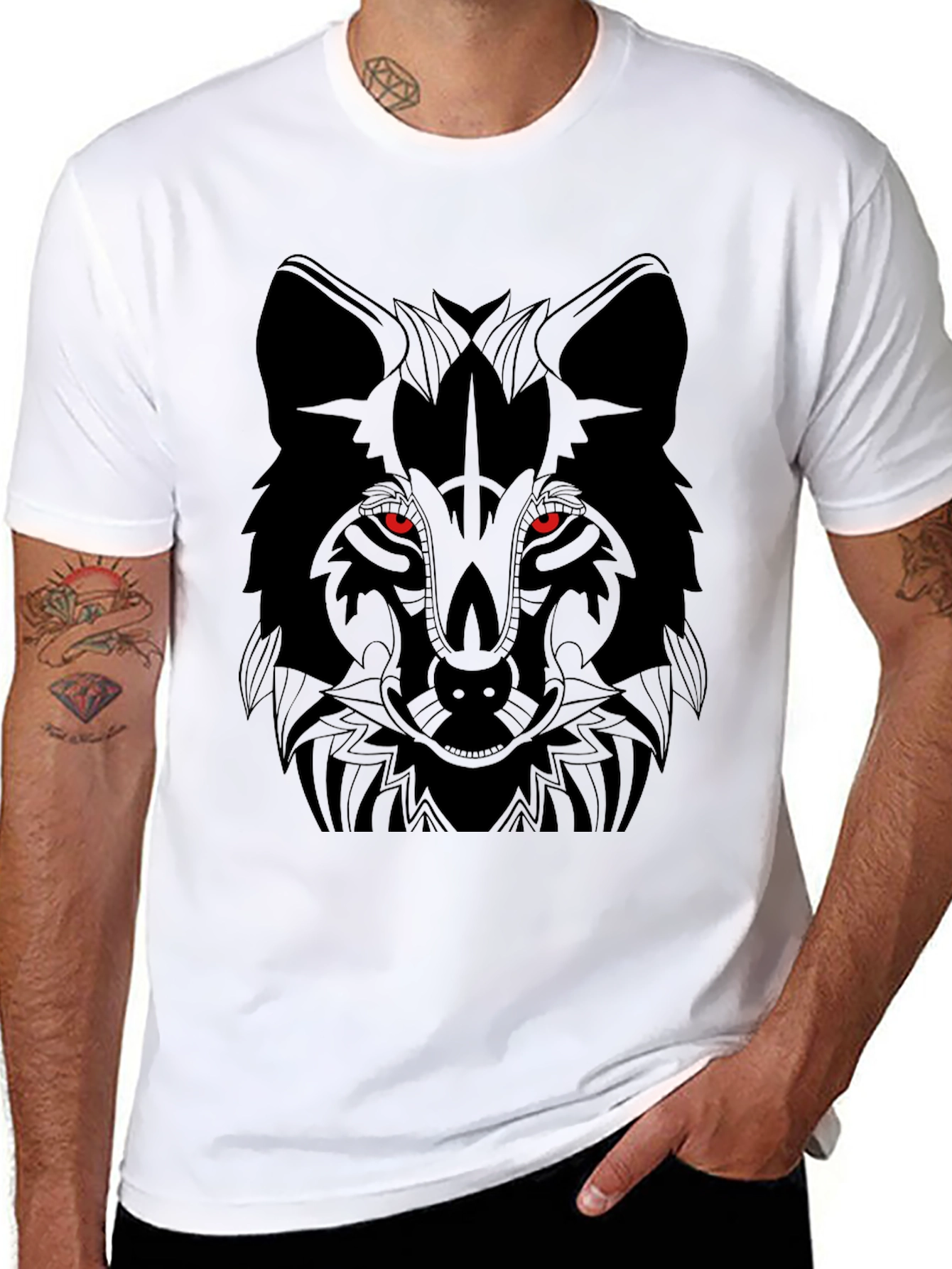 Mens Black Wolf Graphic T-Shirt