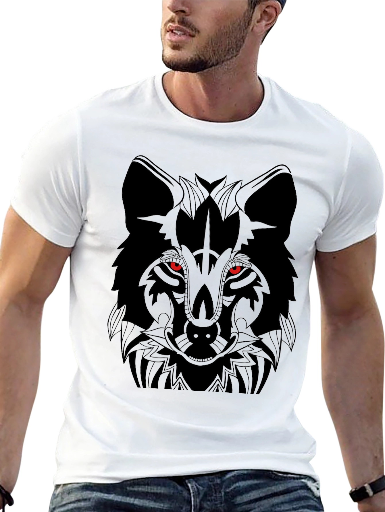 Mens Black Wolf Graphic T-Shirt