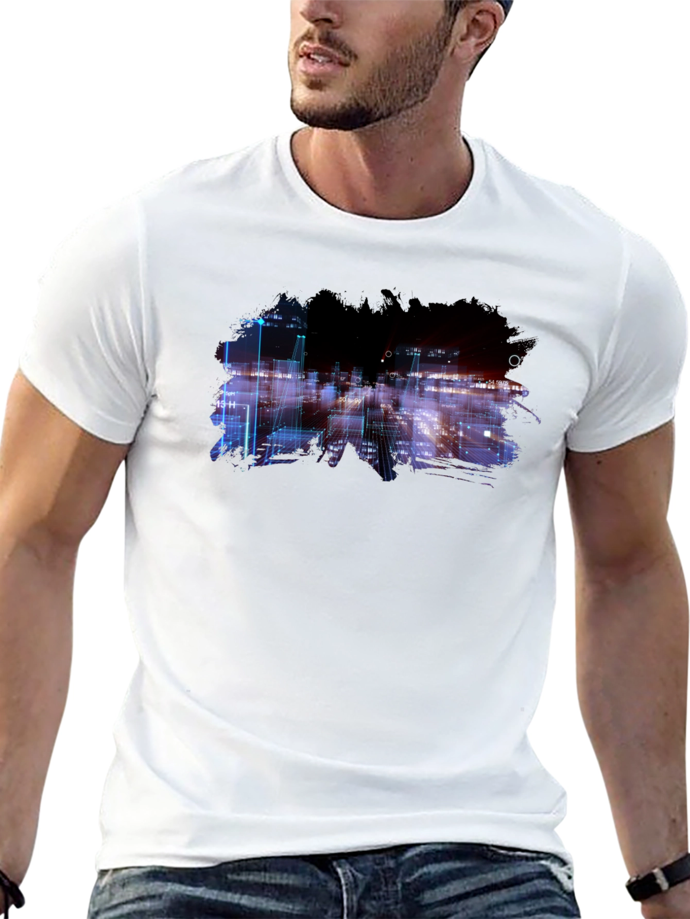 Abstract Cityscape Graphic Black T-Shirt
