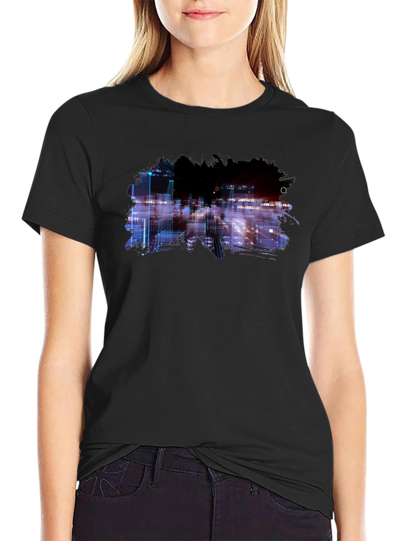 Abstract Cityscape Graphic Black T-Shirt