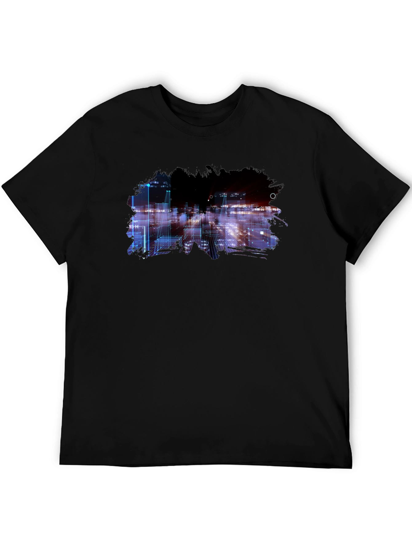 Abstract Cityscape Graphic Black T-Shirt