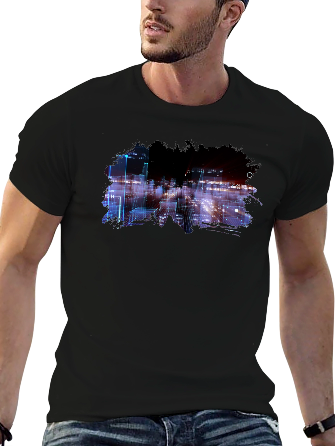 Abstract Cityscape Graphic Black T-Shirt