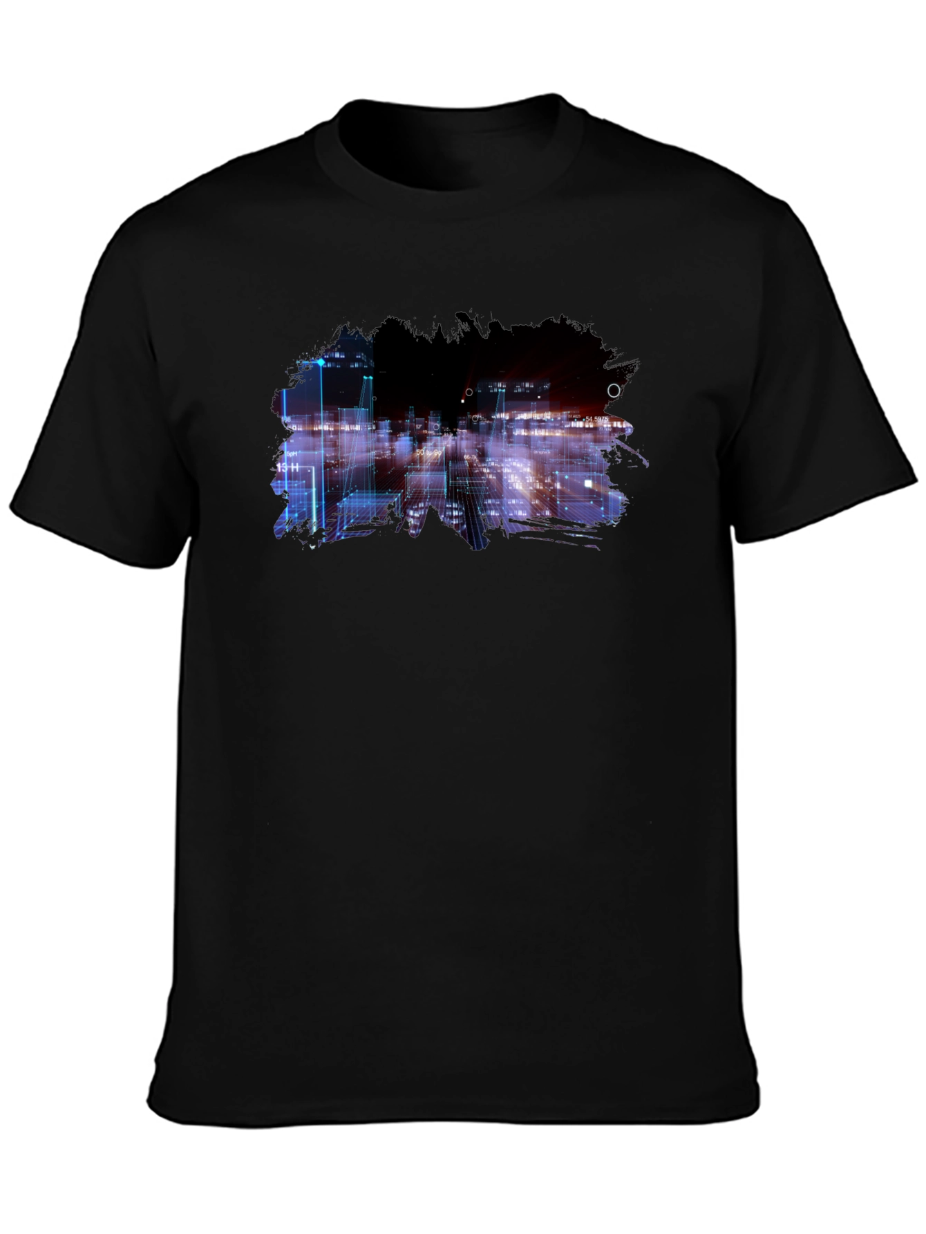 Abstract Cityscape Graphic Black T-Shirt