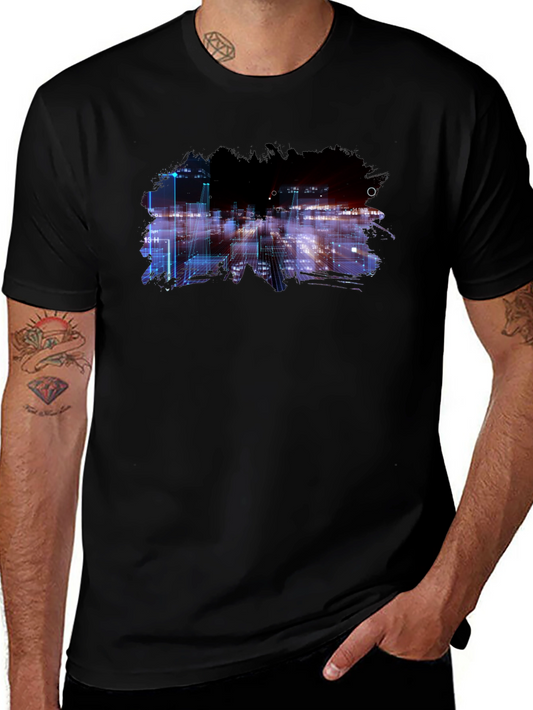Abstract Cityscape Graphic Black T-Shirt