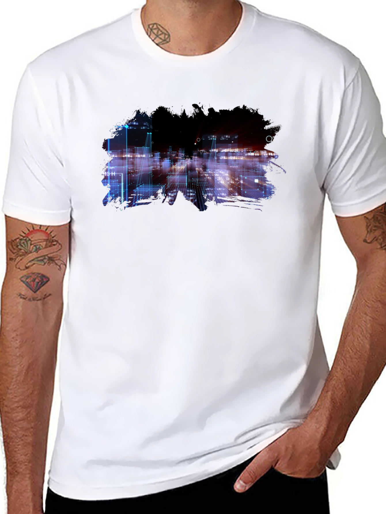 Abstract Cityscape Graphic Black T-Shirt