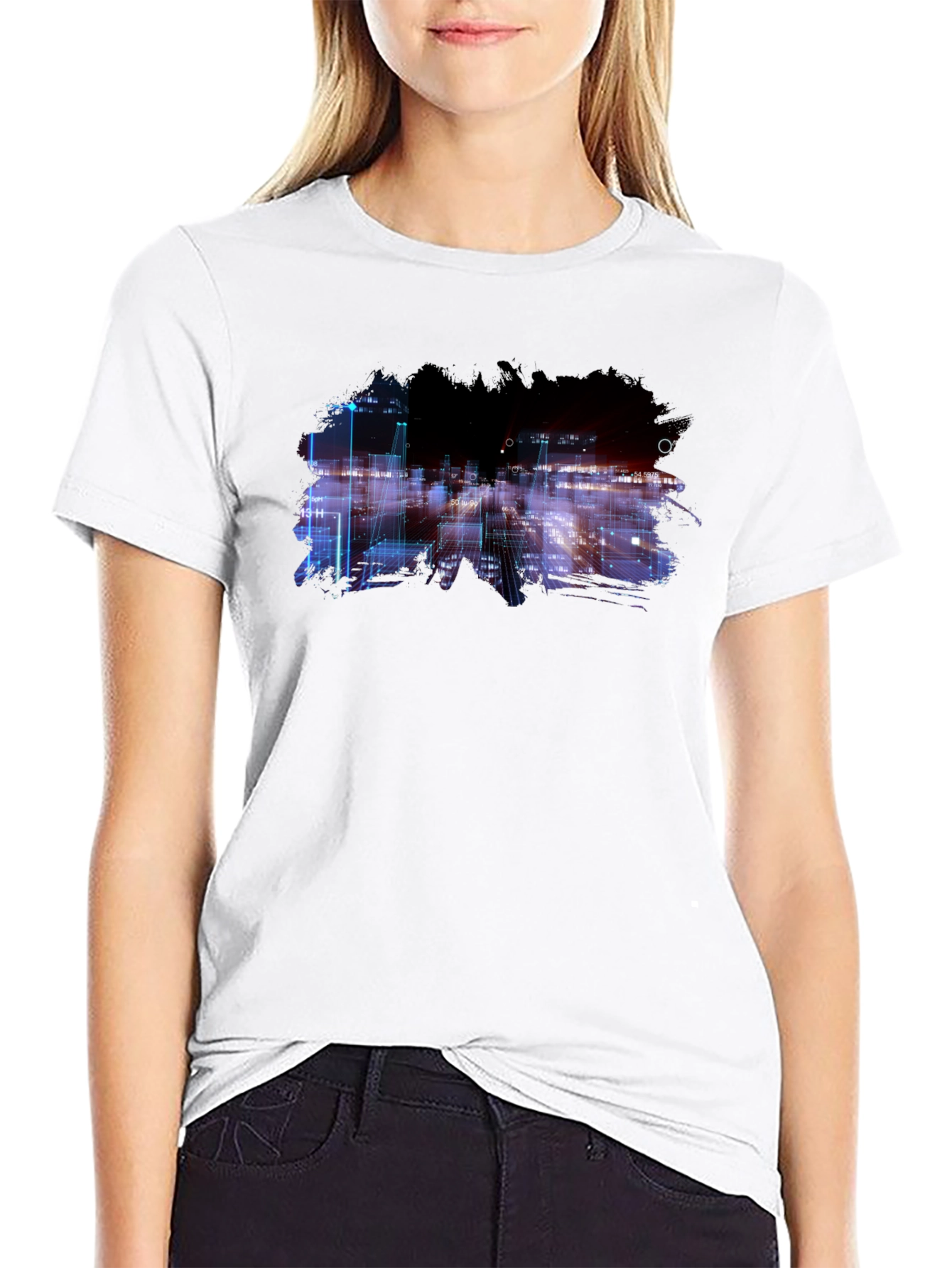 Abstract Cityscape Graphic Black T-Shirt