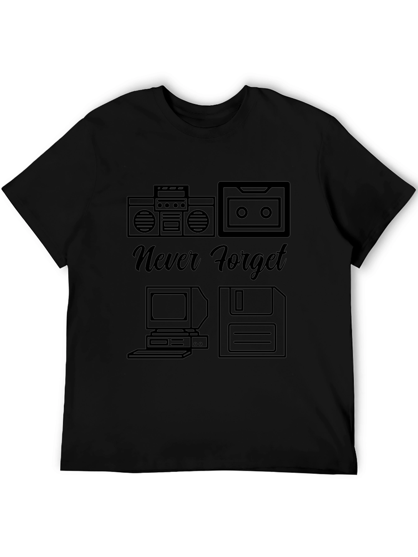 Never Forget Retro Tech Black T-Shirt