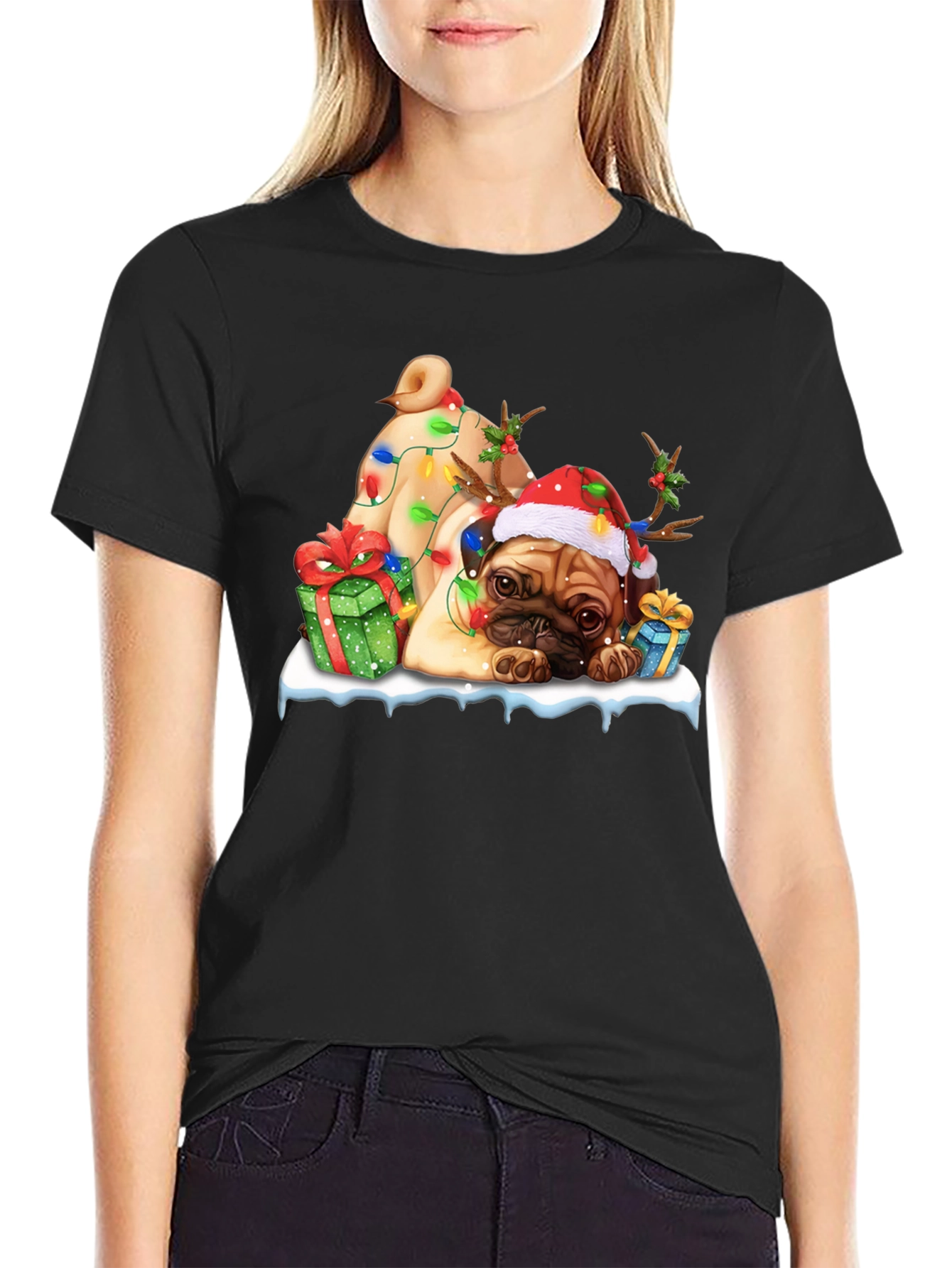 Festive Pug Christmas T-Shirt