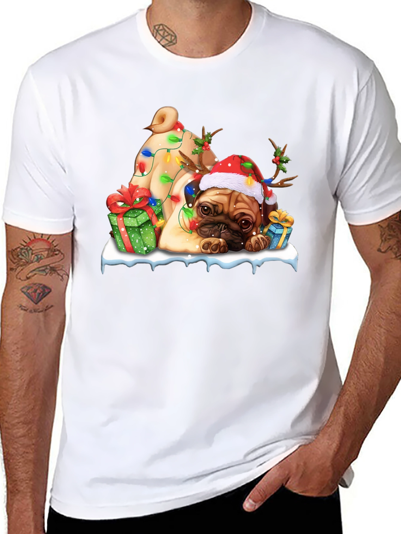 Festive Pug Christmas T-Shirt
