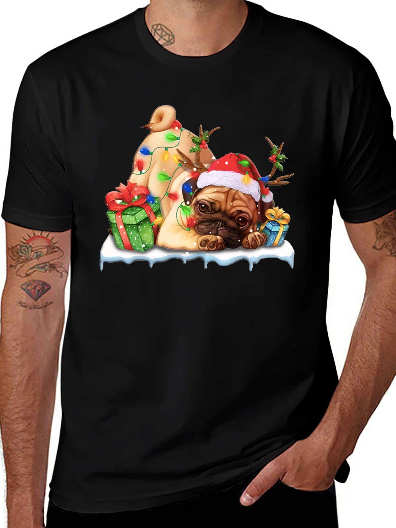 Festive Pug Christmas T-Shirt
