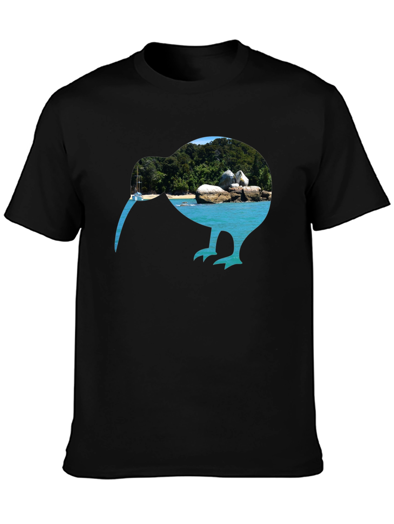 Kiwi Beach Graphic Tee - Black Cotton T-Shirt