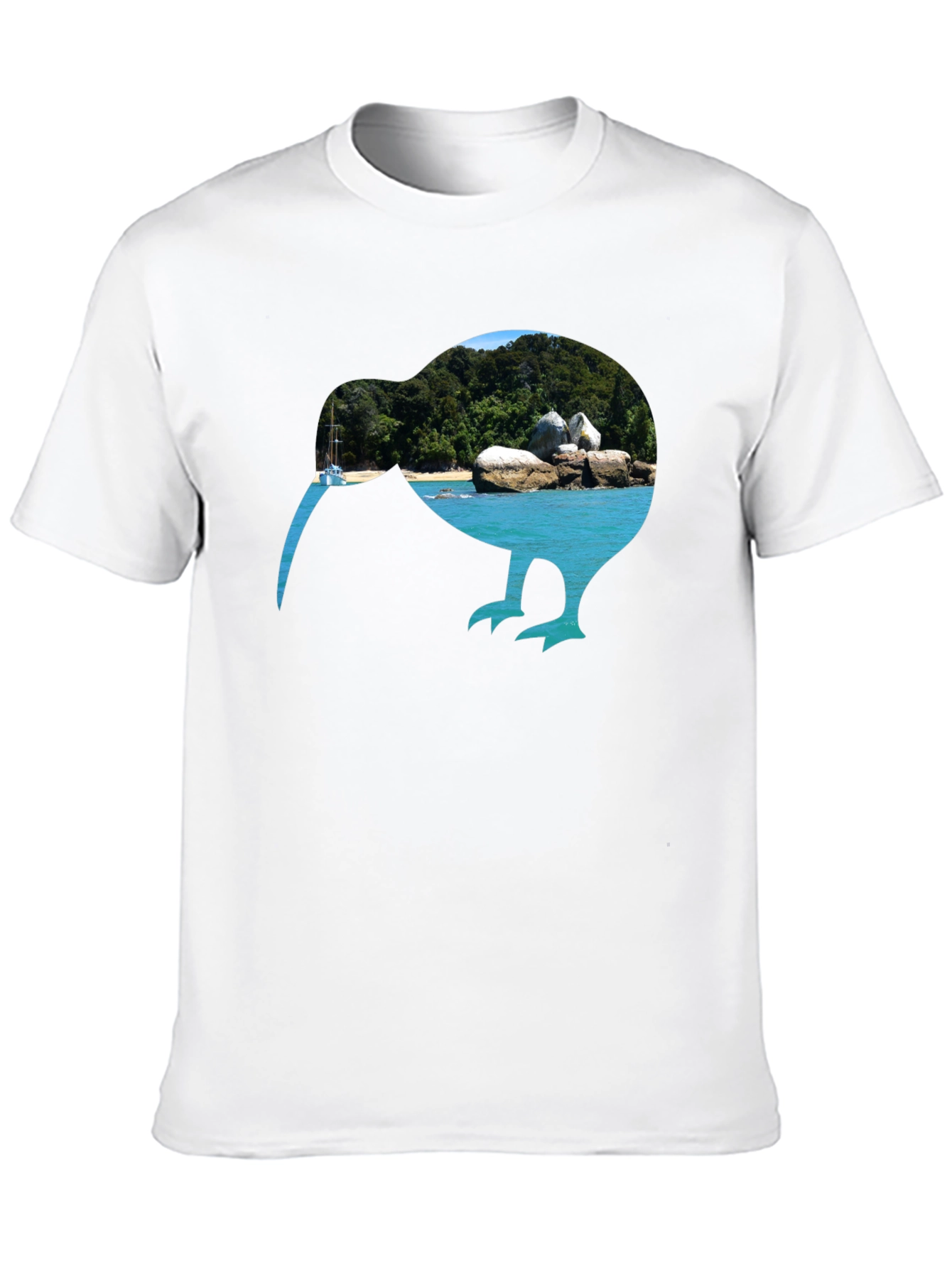 Kiwi Beach Graphic Tee - Black Cotton T-Shirt