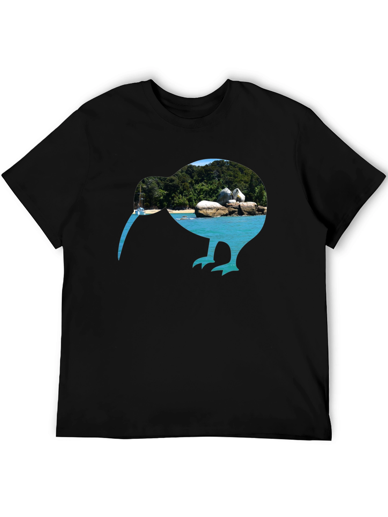 Kiwi Beach Graphic Tee - Black Cotton T-Shirt