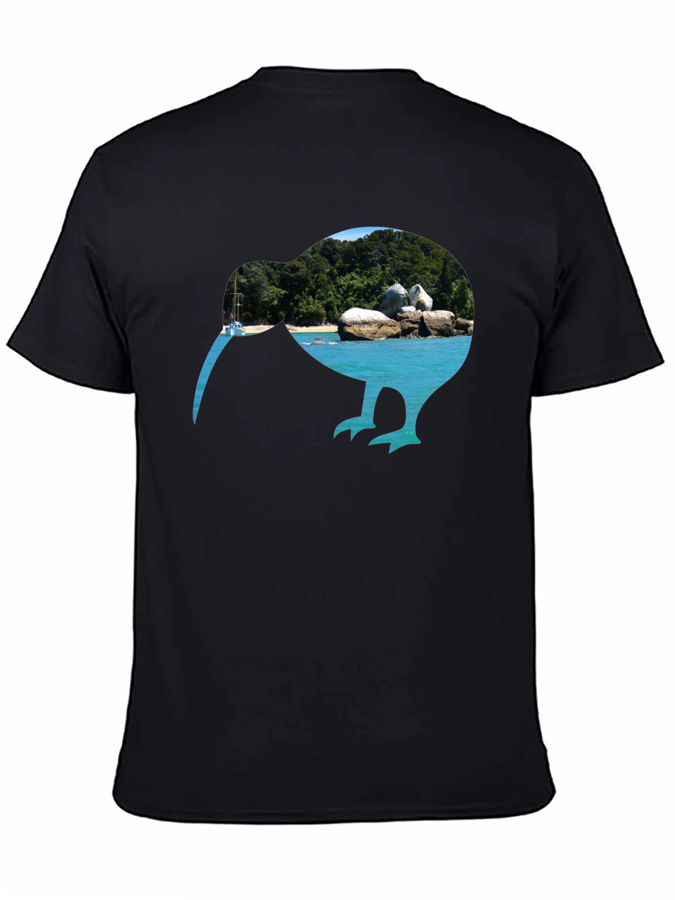 Kiwi Beach Graphic Tee - Black Cotton T-Shirt
