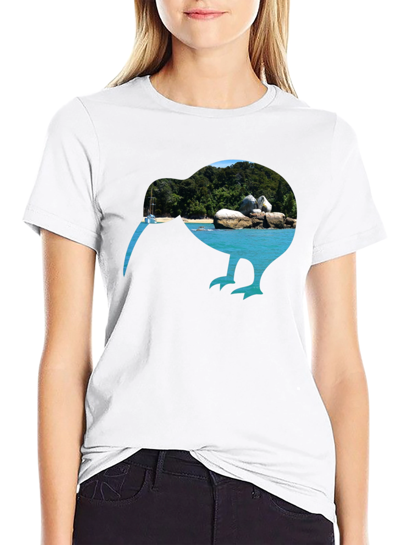 Kiwi Beach Graphic Tee - Black Cotton T-Shirt