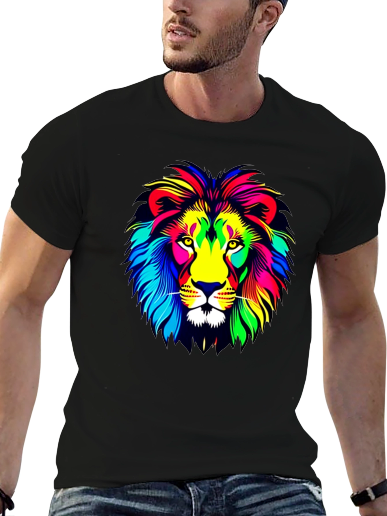 Vibrant Lion Graphic T-Shirt - Mens Black Tee