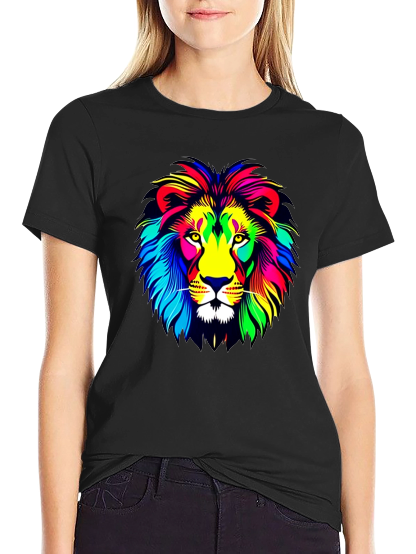 Vibrant Lion Graphic T-Shirt - Mens Black Tee