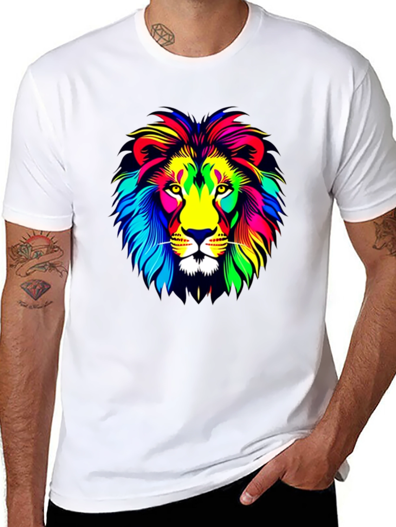 Vibrant Lion Graphic T-Shirt - Mens Black Tee