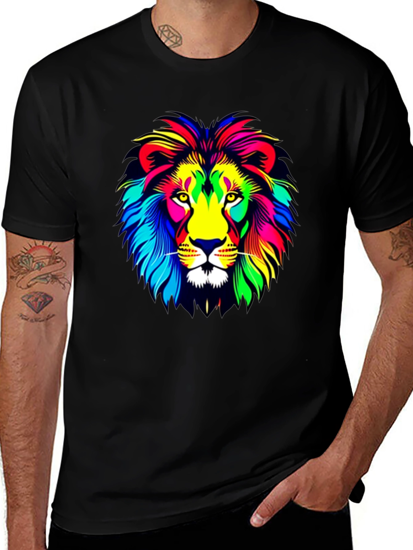 Vibrant Lion Graphic T-Shirt - Mens Black Tee