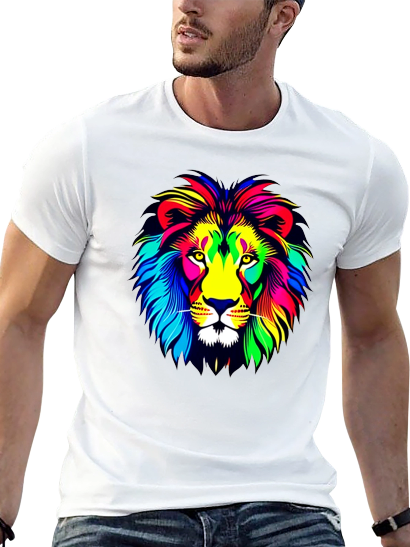 Vibrant Lion Graphic T-Shirt - Mens Black Tee
