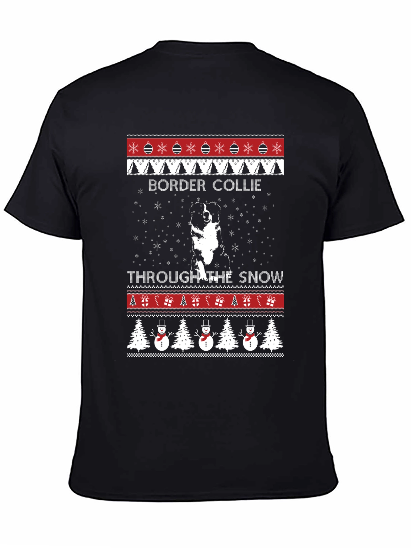 Border Collie Christmas Sweater Style T-Shirt