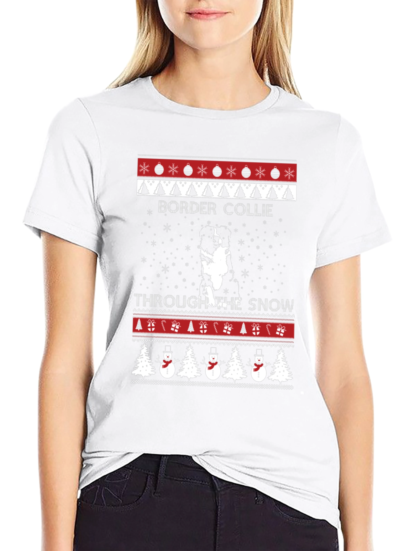 Border Collie Christmas Sweater Style T-Shirt