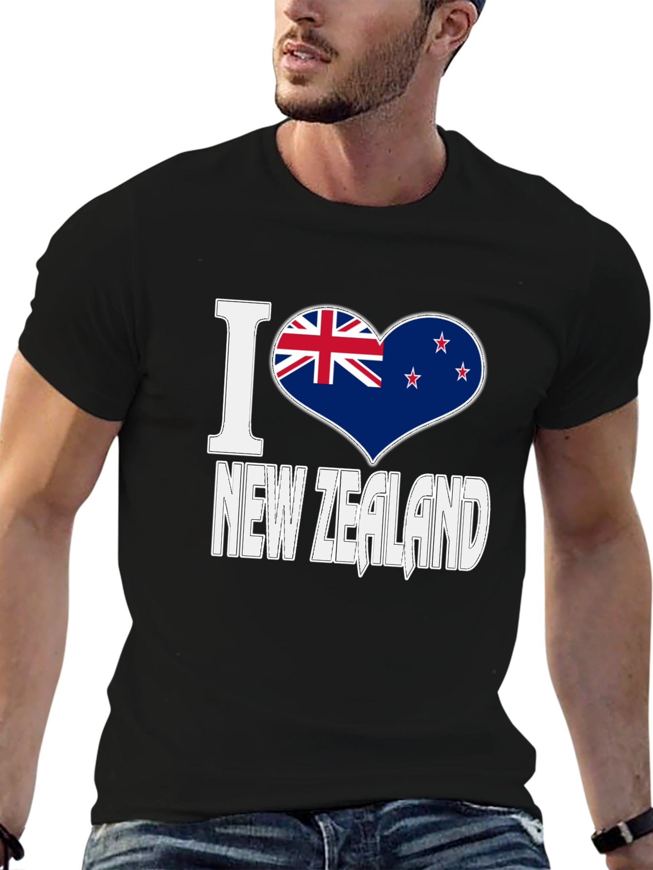 I Love New Zealand Black Graphic T-Shirt