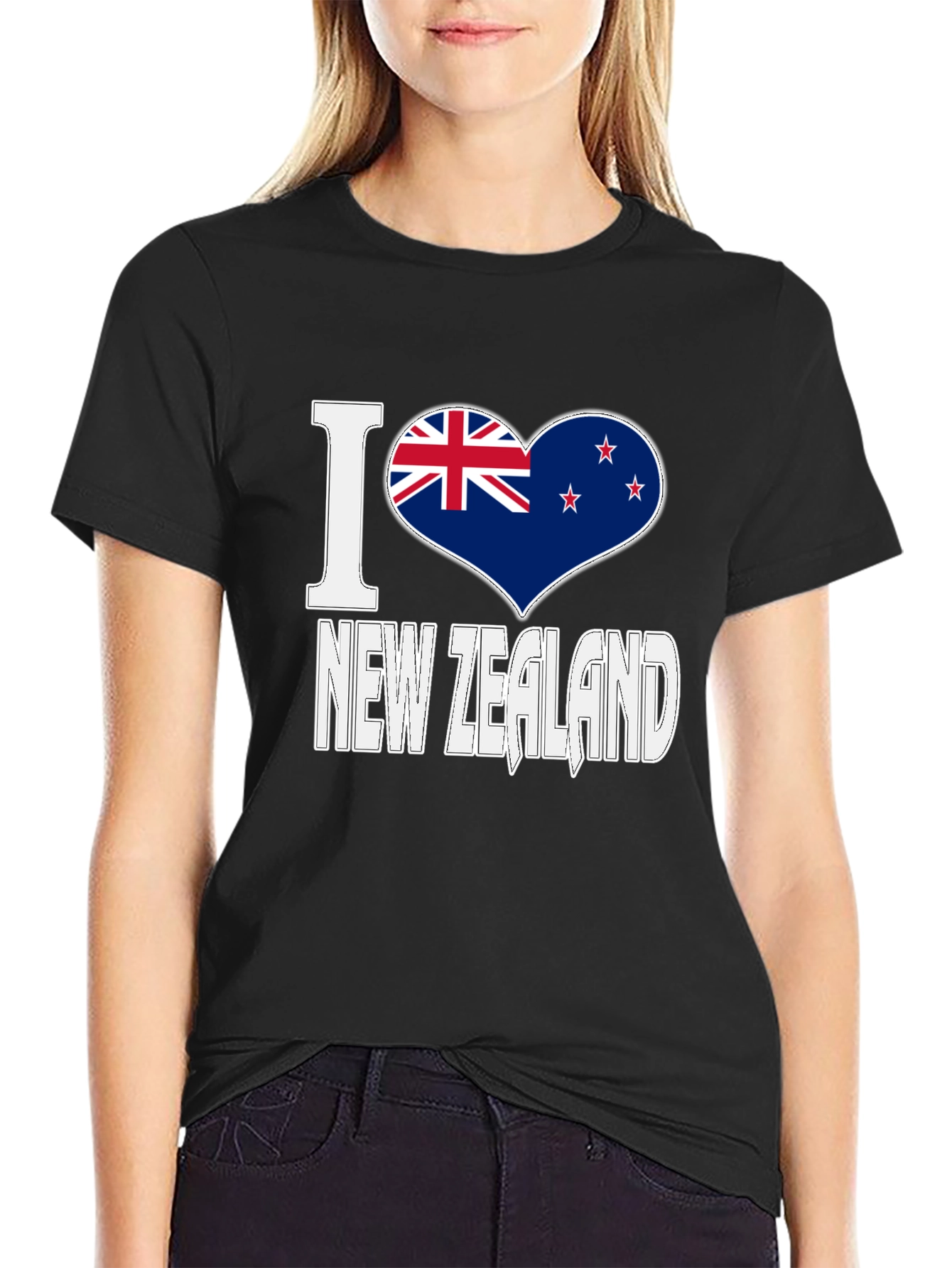 I Love New Zealand Black Graphic T-Shirt