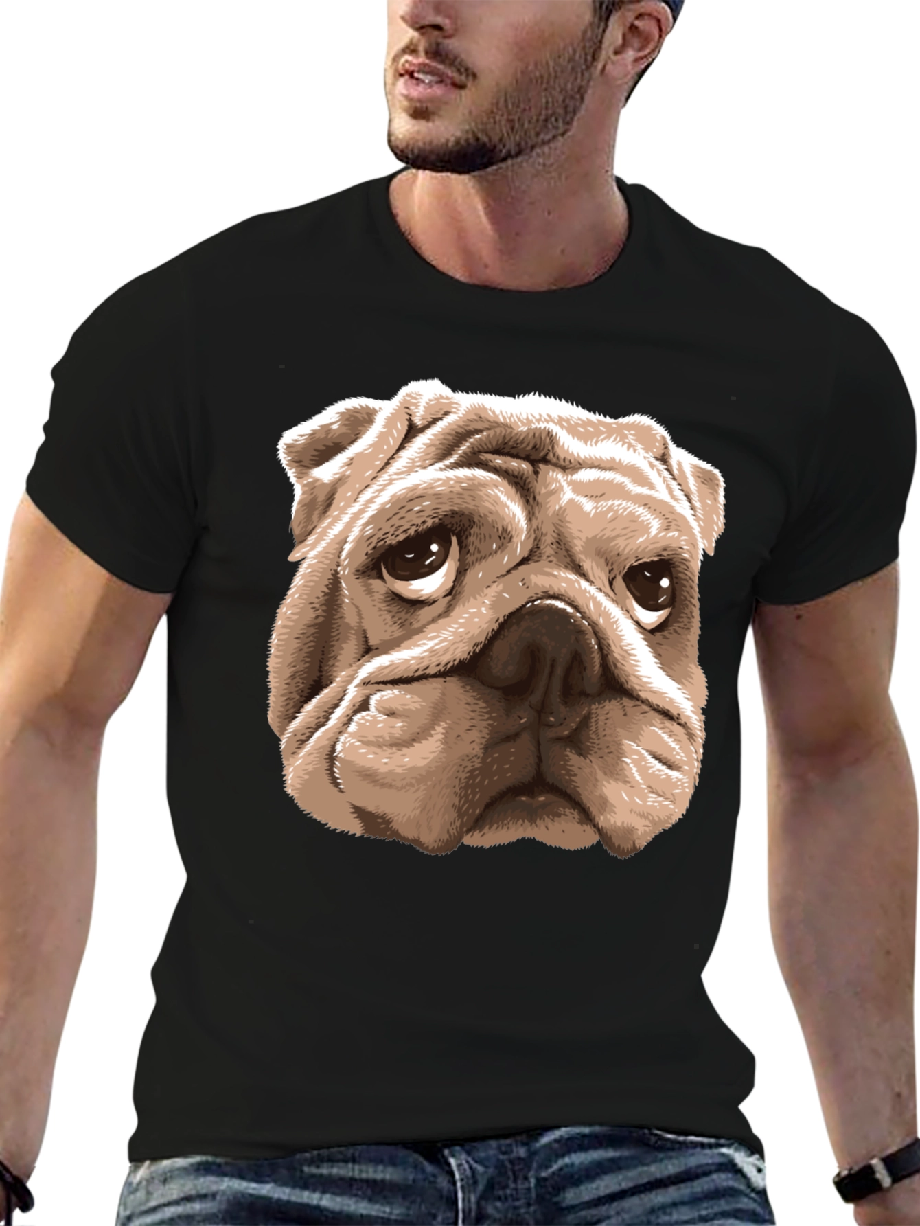 Bulldog Graphic Tee -  Mens Black Cotton T-Shirt