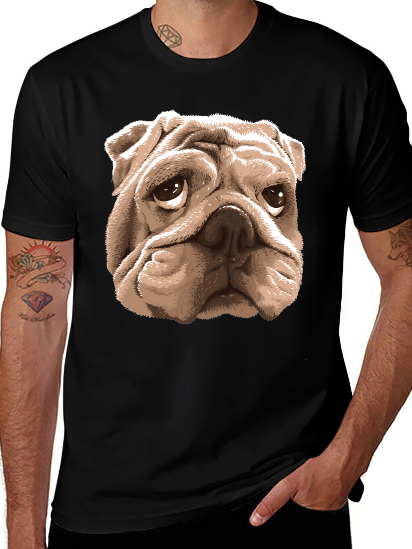 Bulldog Graphic Tee -  Mens Black Cotton T-Shirt