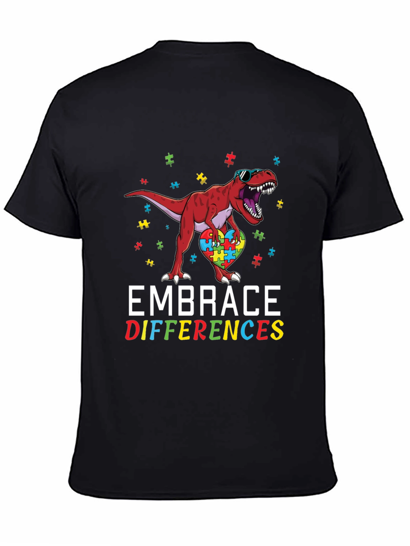 Embrace Differences Autism Awareness Dinosaur T-Shirt
