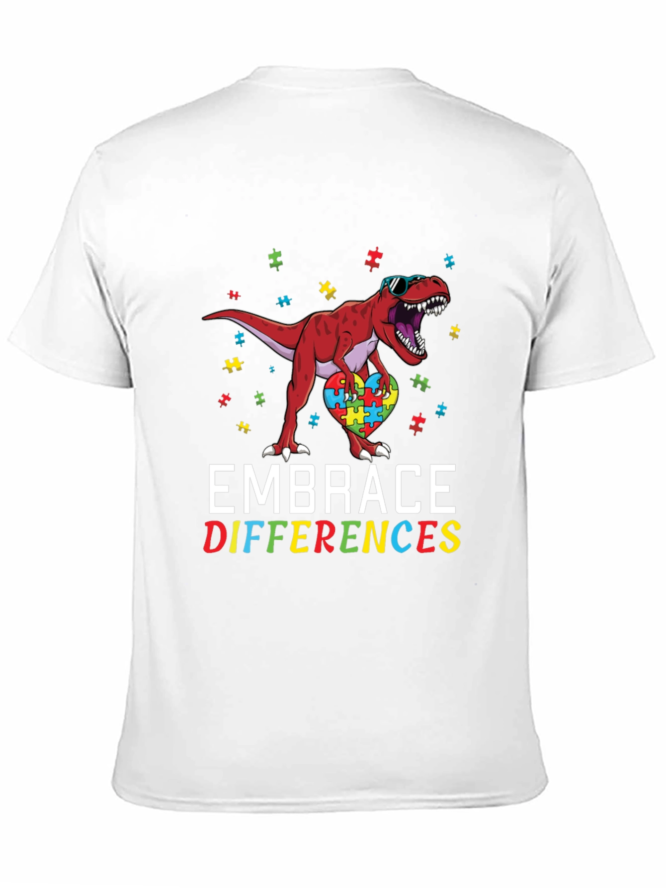 Embrace Differences Autism Awareness Dinosaur T-Shirt