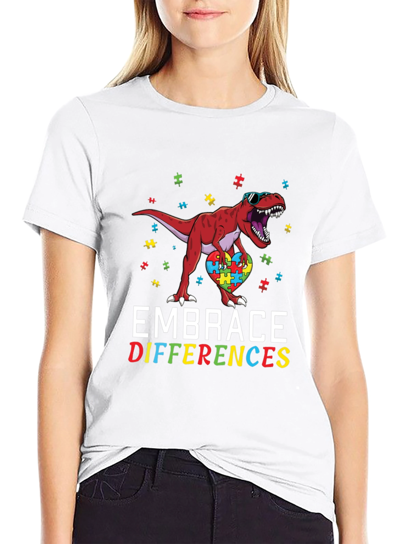 Embrace Differences Autism Awareness Dinosaur T-Shirt