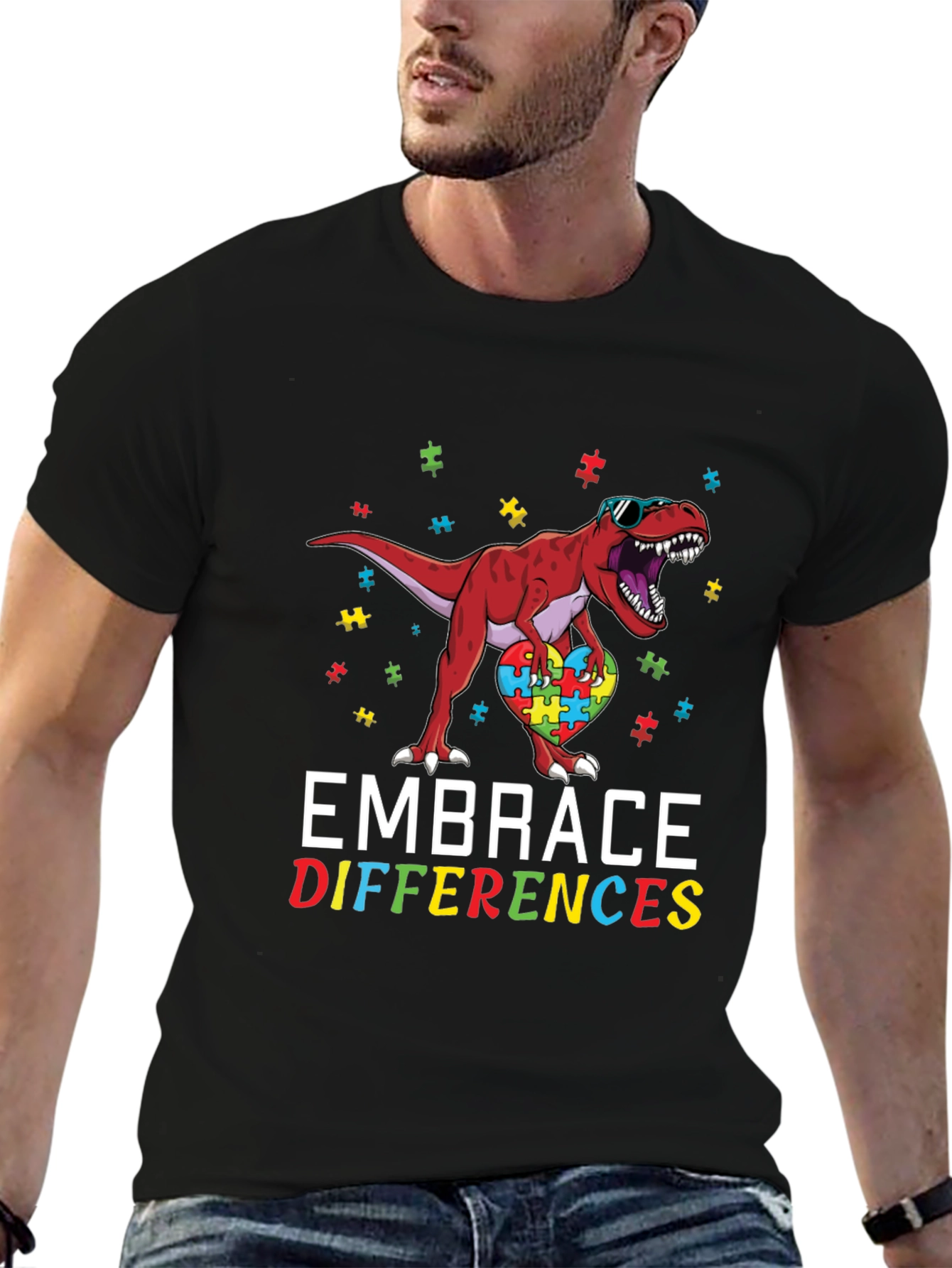Embrace Differences Autism Awareness Dinosaur T-Shirt