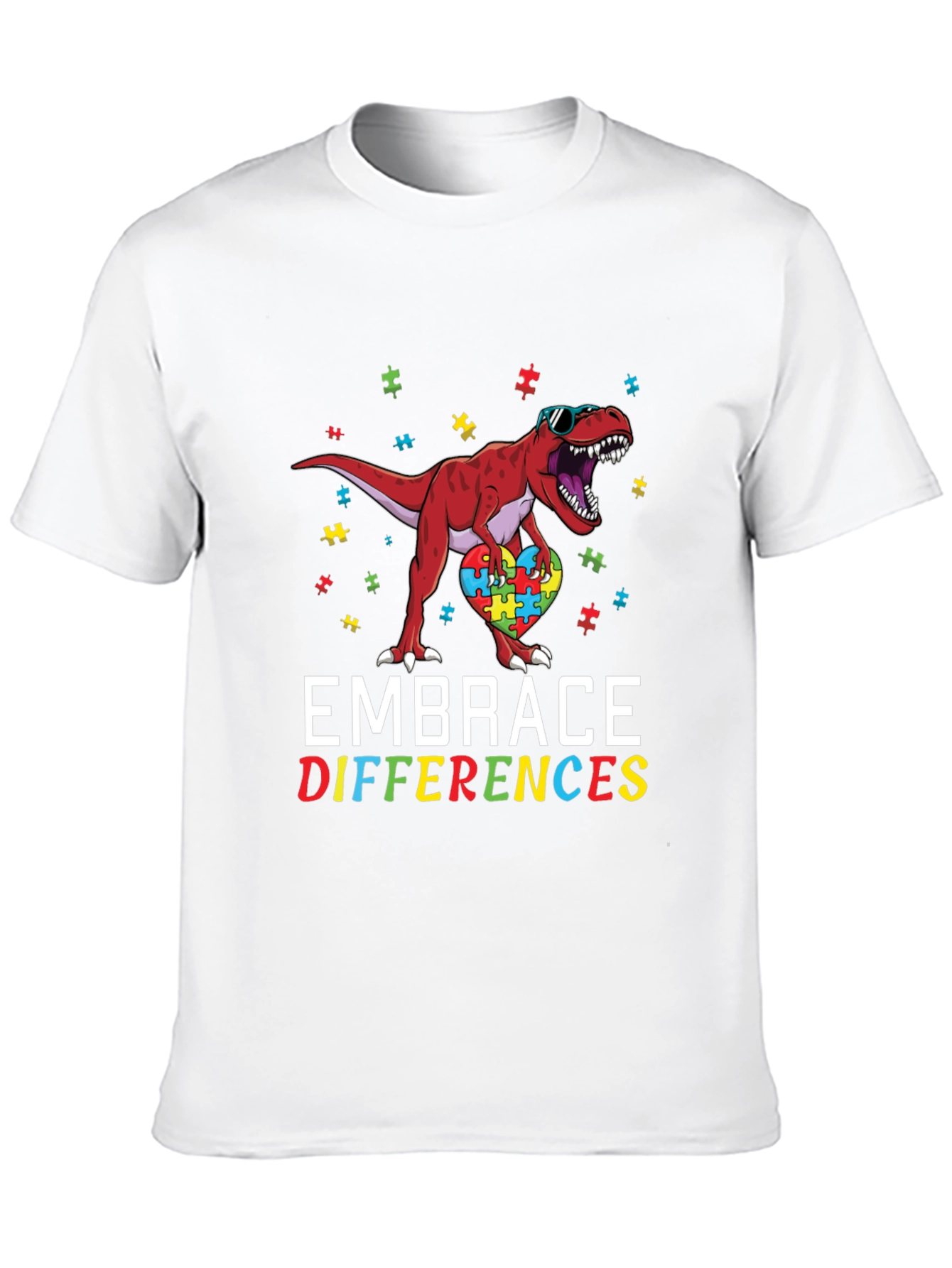 Embrace Differences Autism Awareness Dinosaur T-Shirt