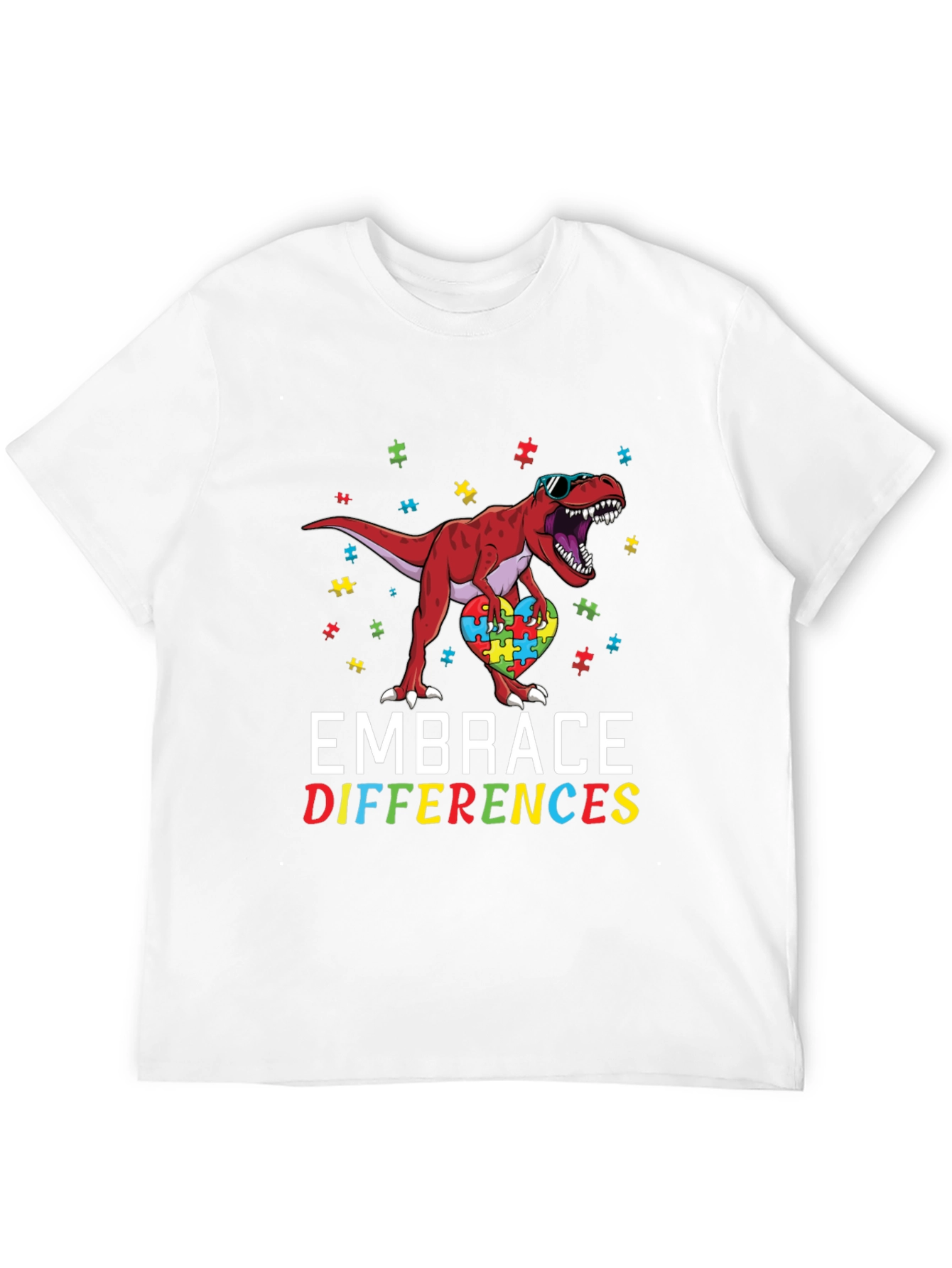 Embrace Differences Autism Awareness Dinosaur T-Shirt
