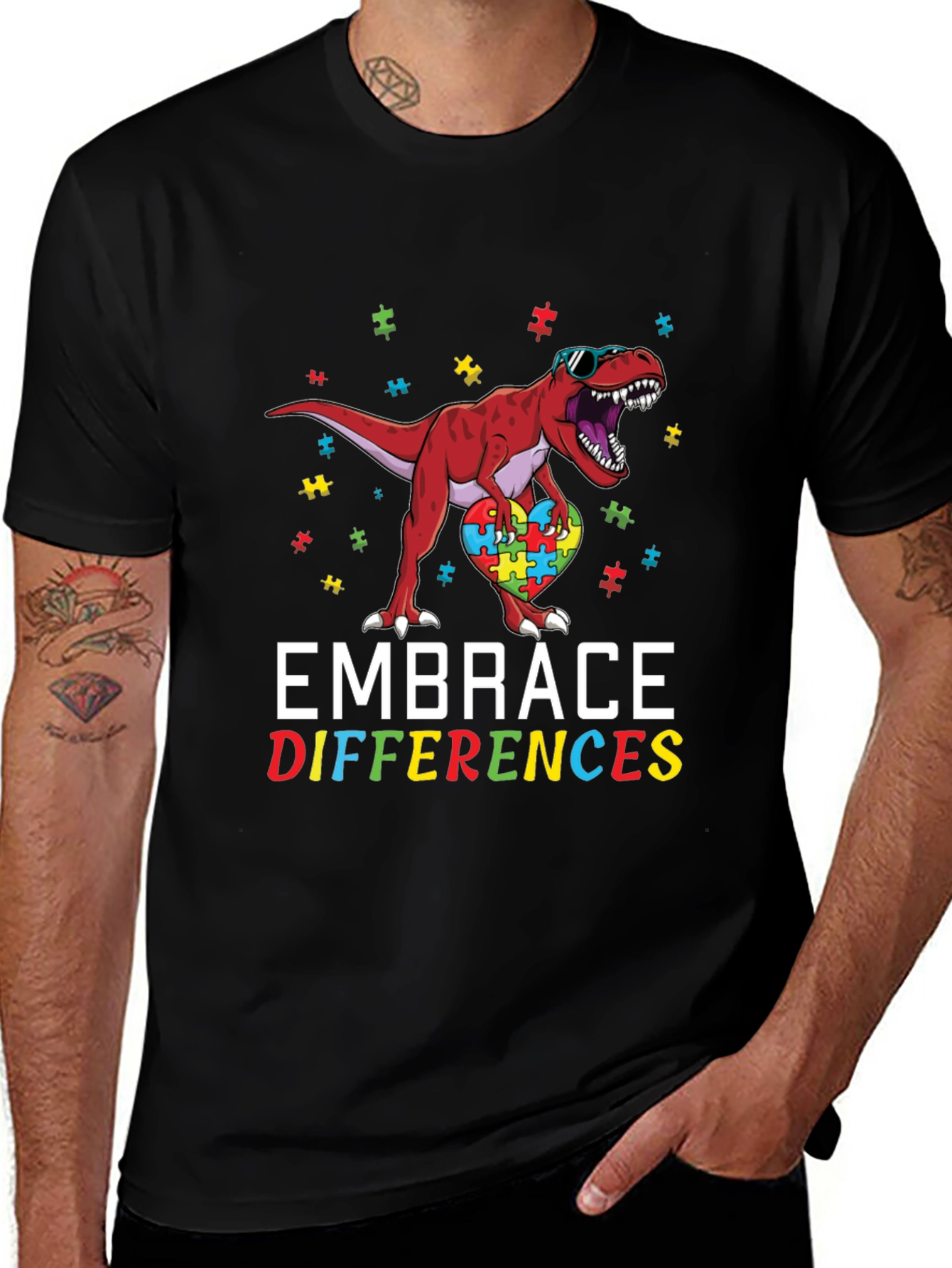 Embrace Differences Autism Awareness Dinosaur T-Shirt