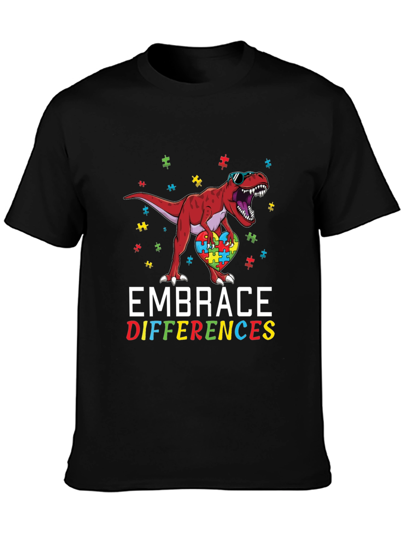 Embrace Differences Autism Awareness Dinosaur T-Shirt