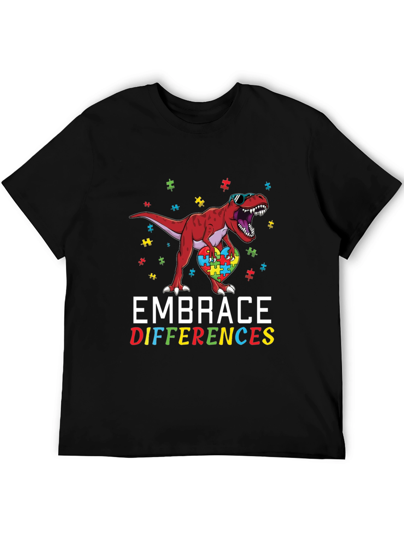Embrace Differences Autism Awareness Dinosaur T-Shirt