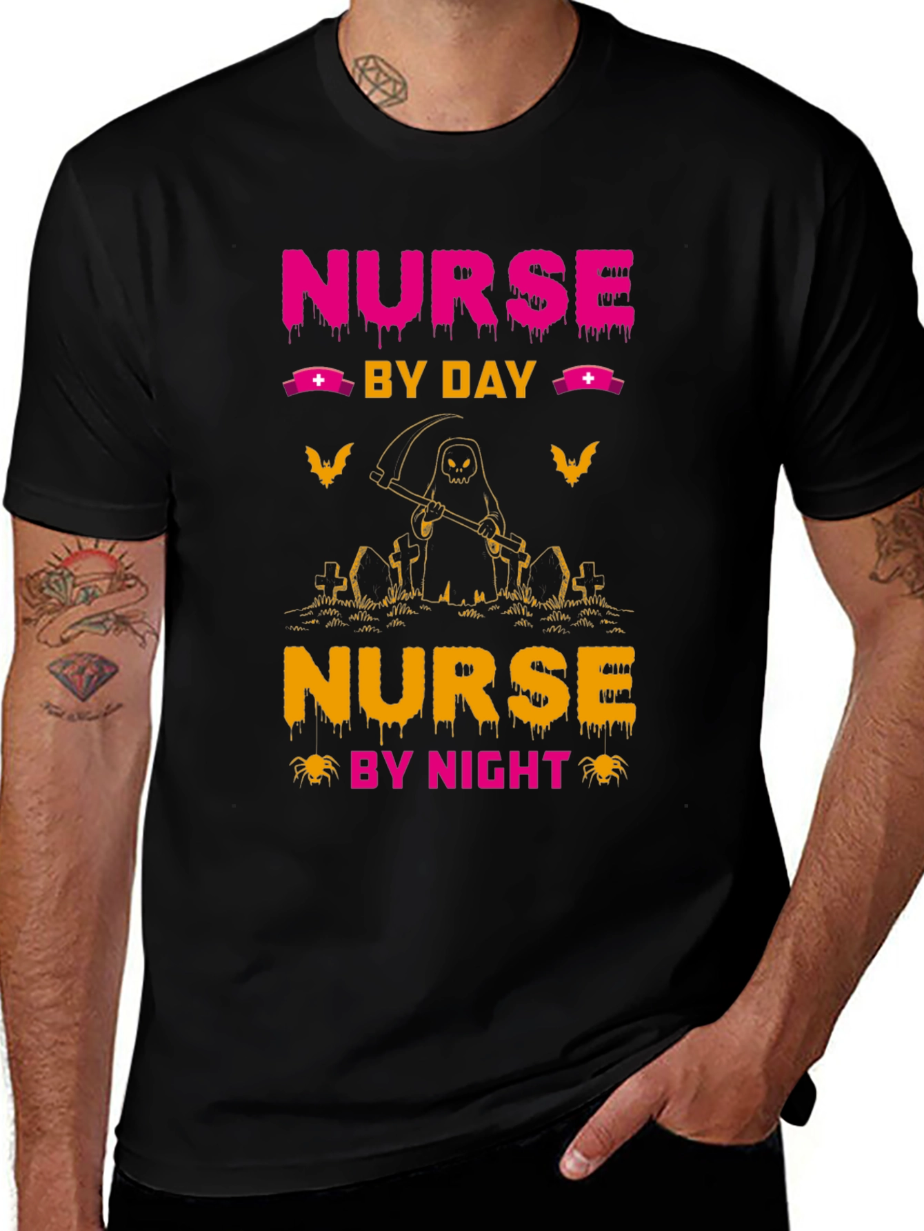 Nurse By Day By Night Black Graphic T-Shirt