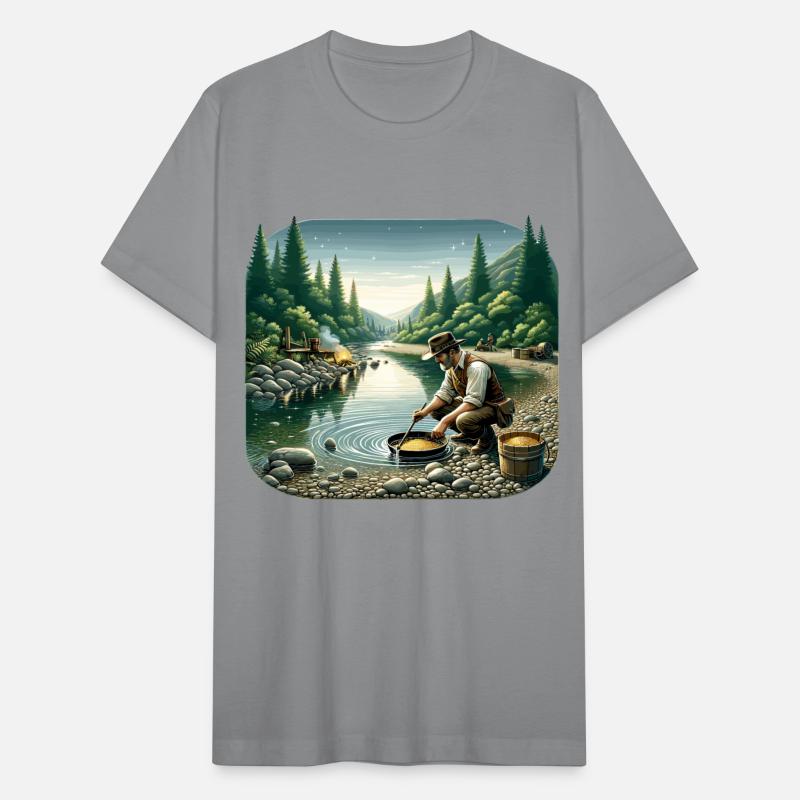 Gold Prospector by the River in a Serene Forest