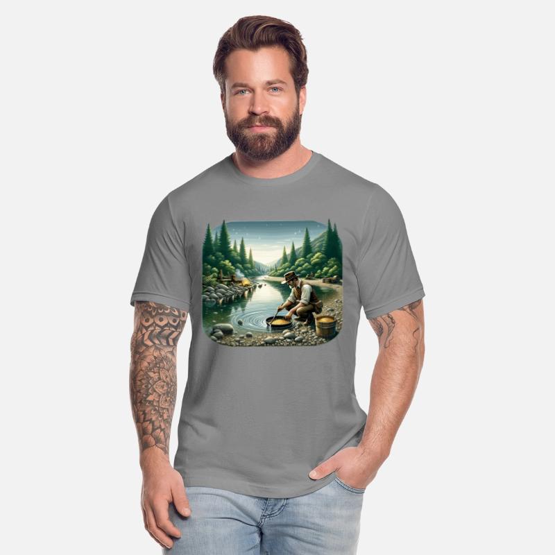 Gold Prospector by the River in a Serene Forest