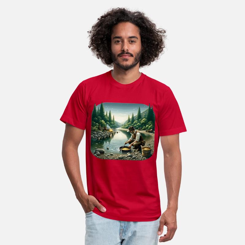 Gold Prospector by the River in a Serene Forest