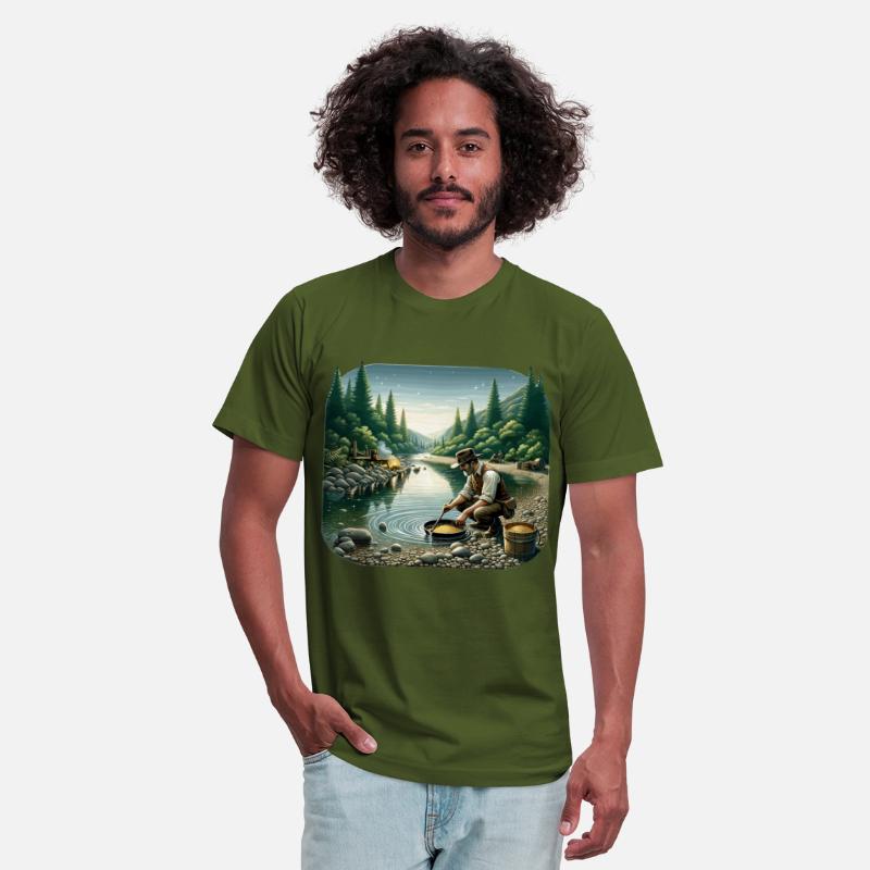 Gold Prospector by the River in a Serene Forest