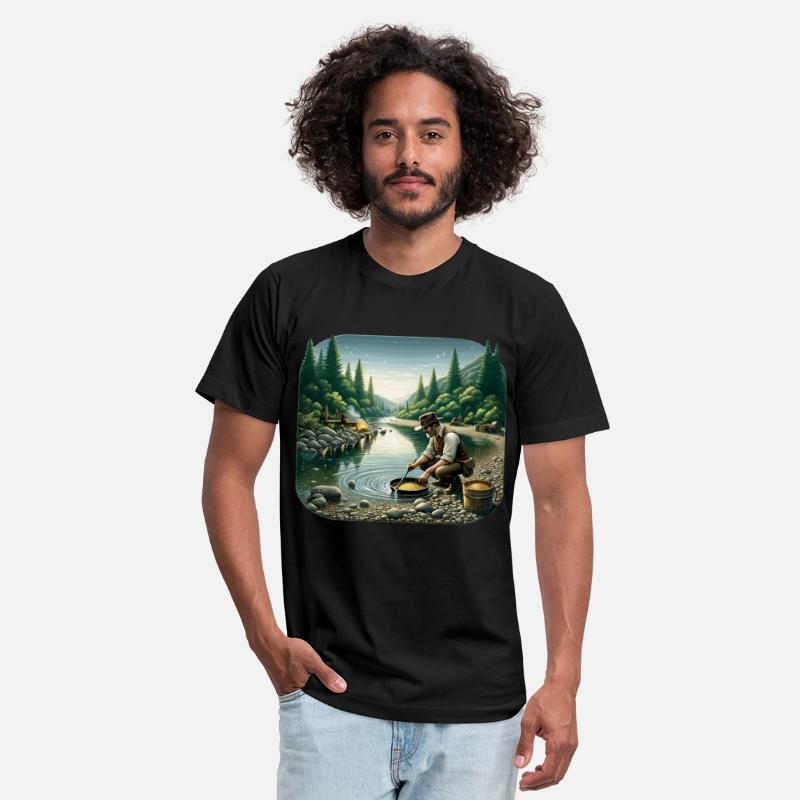 Gold Prospector by the River in a Serene Forest