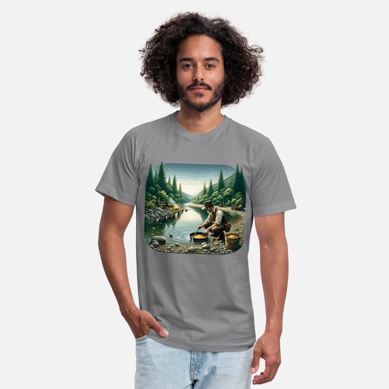 Gold Prospector by the River in a Serene Forest