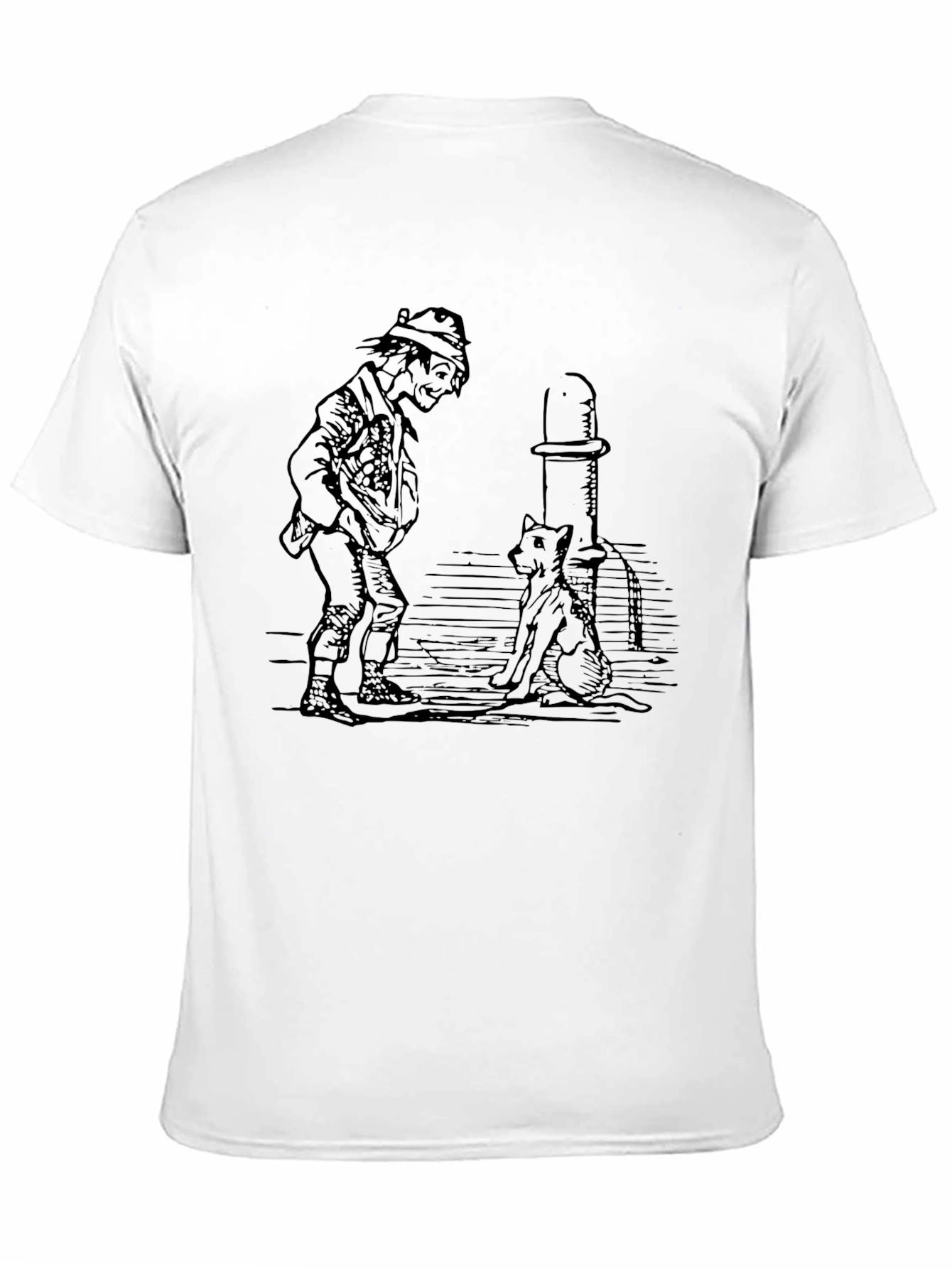 Whimsical Man & Dog Graphic Tee - Black