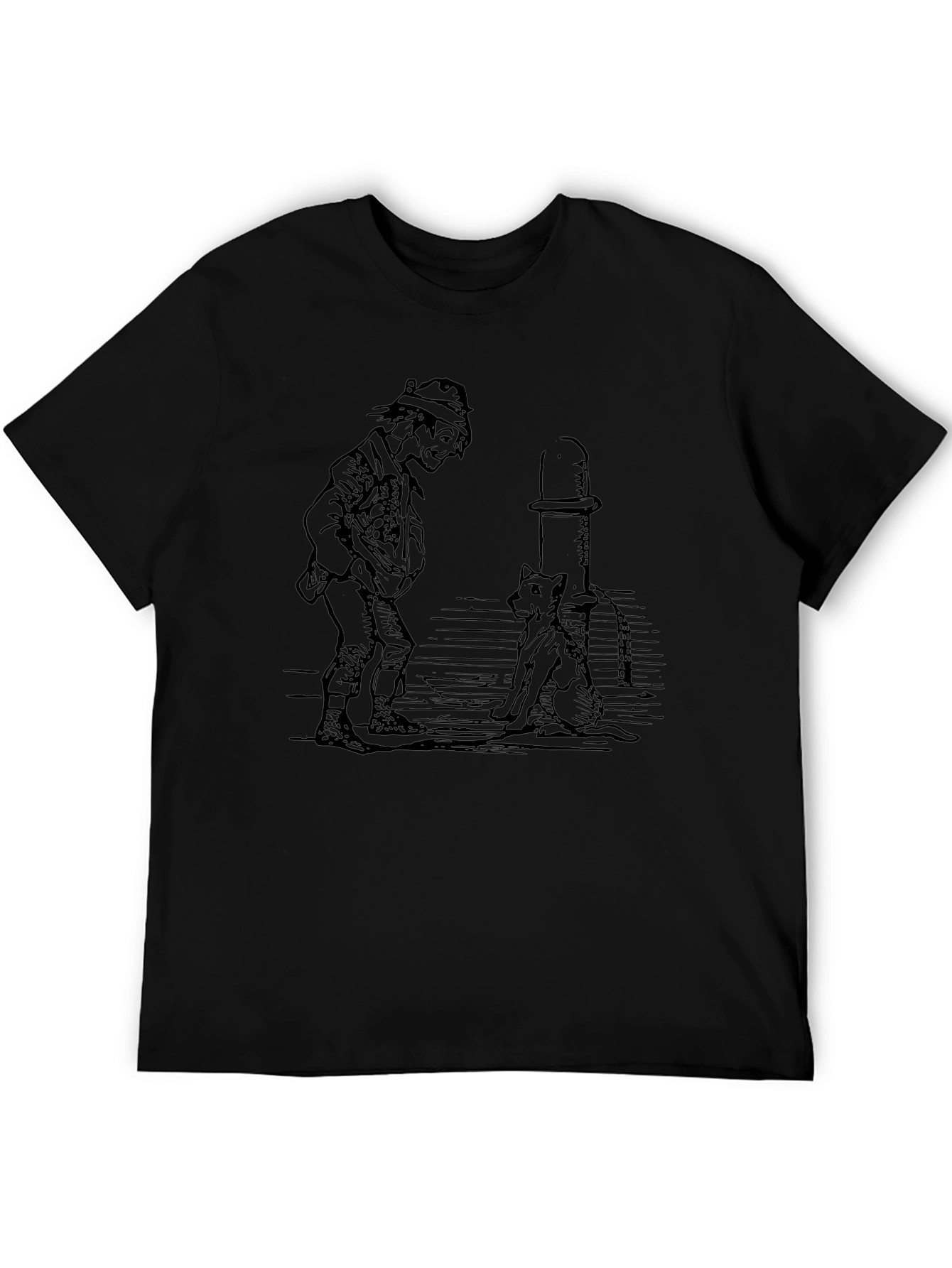 Whimsical Man & Dog Graphic Tee - Black
